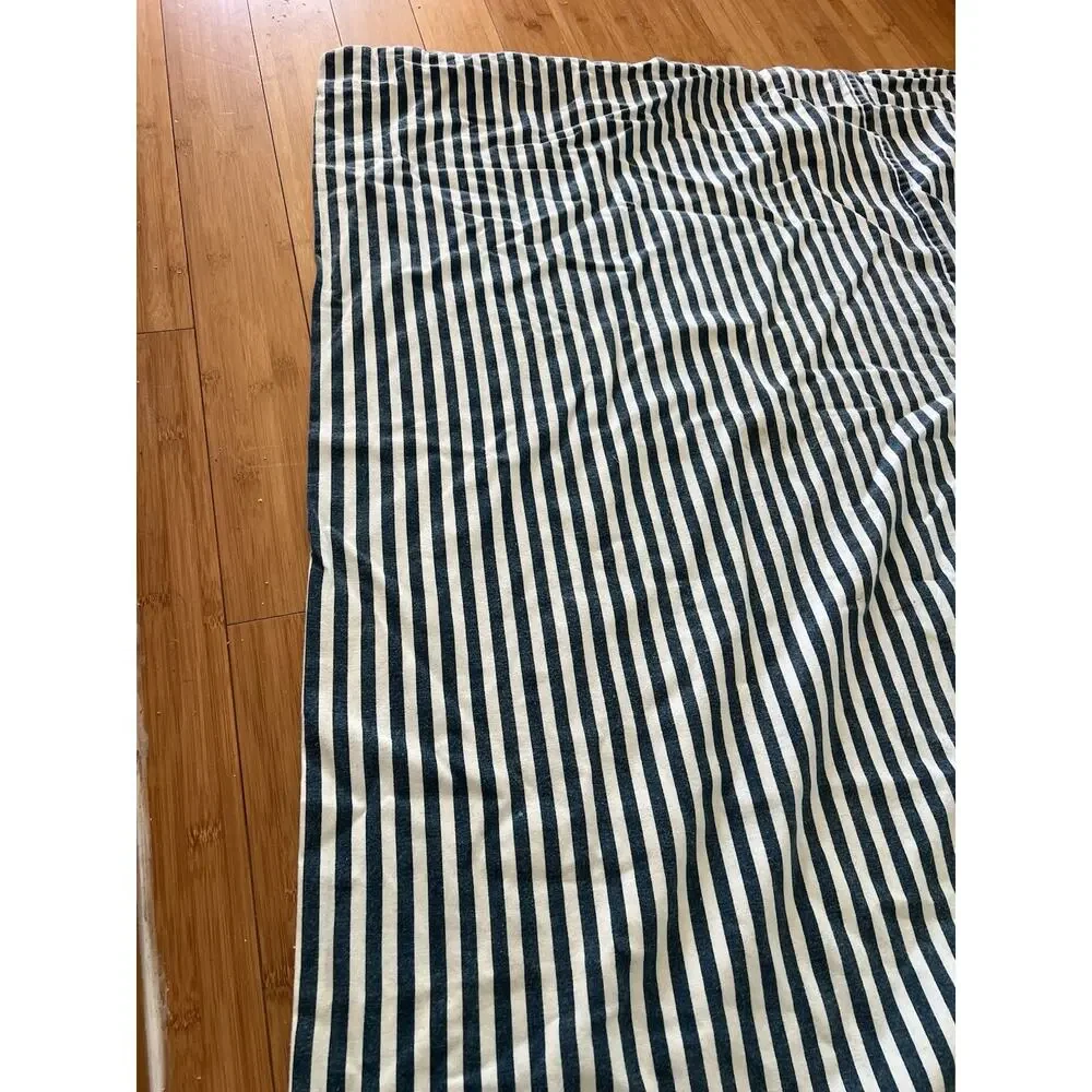 Full Duvet Cover Striped Navy Blue White 100% Heavy Cotton Minimalist Durable